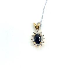 10Kt Yellow Gold Oval Sapphire Diamond Pendant 1.30g 1734