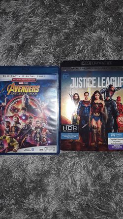 Brand new movies AVENGERS INFINITY WAR & JUSTICE LEAGUE. Must have blu ray player for these.