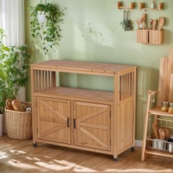 Wooden Patio Bar Table Set with Storage, Buffet Cabinet Sideboard for Outdoor and Indoor