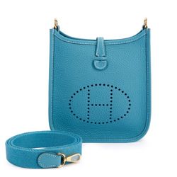 Hermes Blue Leather Evelyn Crossbody Handbag