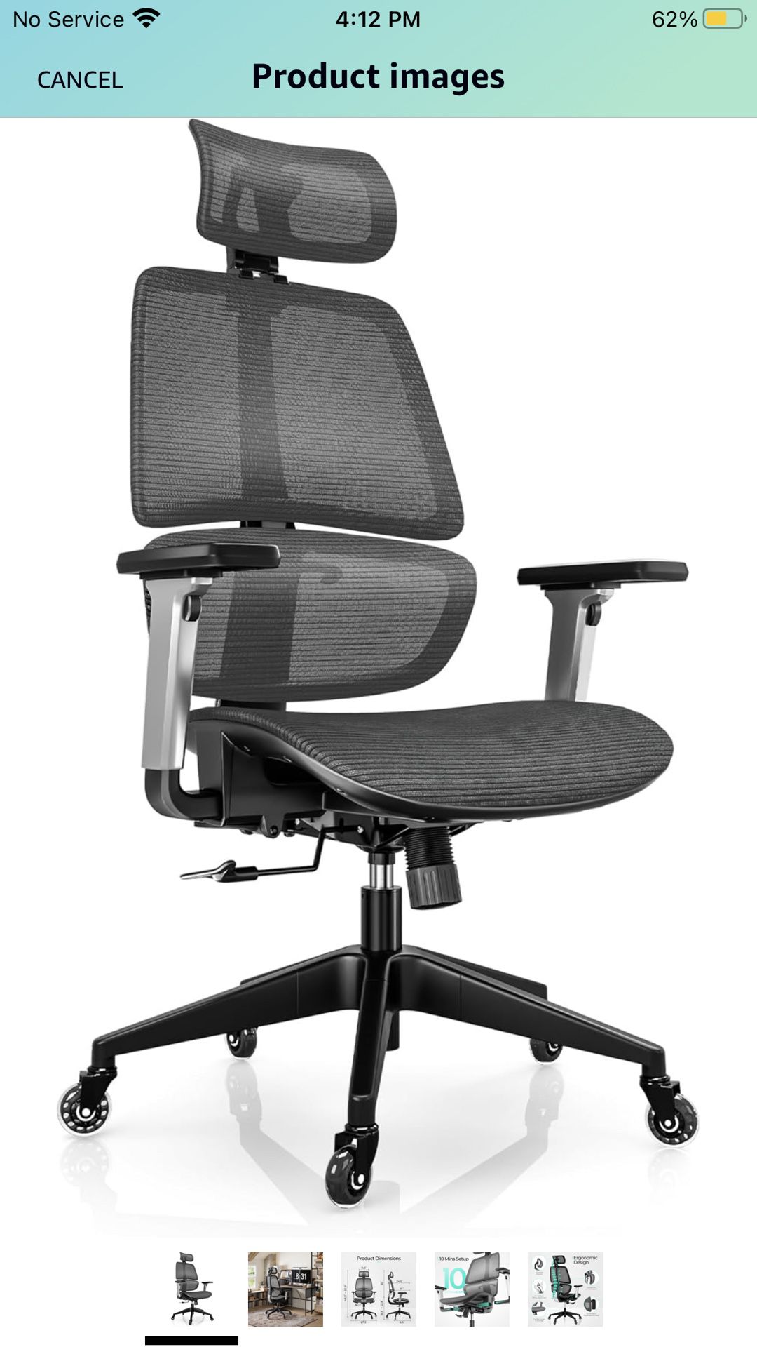 LINSY HOME High-Back Office Chair, Swivel Ergonomic Task Chair with Adjustable Headrest and Arms, Lumbar Support and PU Wheels, Computer Mesh Chair fo