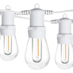 White Outdoor String Lights, 2 Pack 48ft Patio String Light White Cord with 32 1W Shatterproof LED B