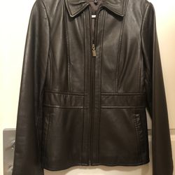 Womens Dark Brown Leather Coat Sz M