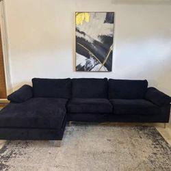 Black Velvet 3-Seater Sectional Sofa