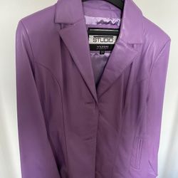 Woman’s Purple Leather Jacket – Size L, Fitted – New! 💜