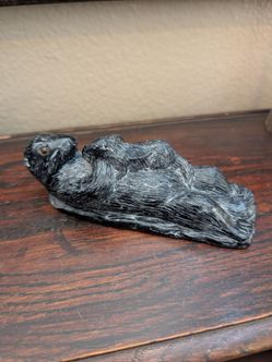 Hand-Carved Stone Sea Otter with Pup Sculpture