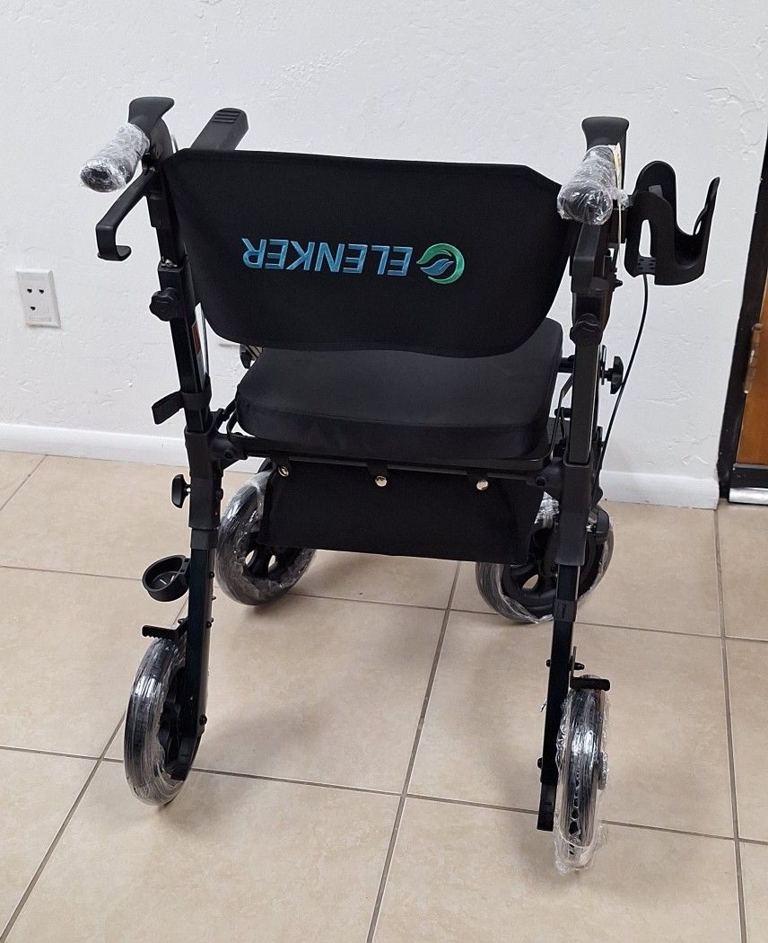 ELENKER 2-in-1 Rollator Walker & Transport Chair - Folds for Easy Storage!