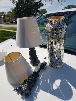 Lamps (2) Small With Coordinating Vase