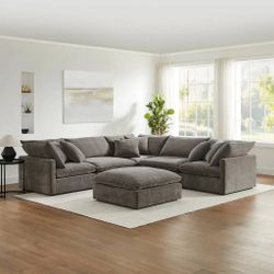 Gray Modular Sectional Sofa with Ottoman
