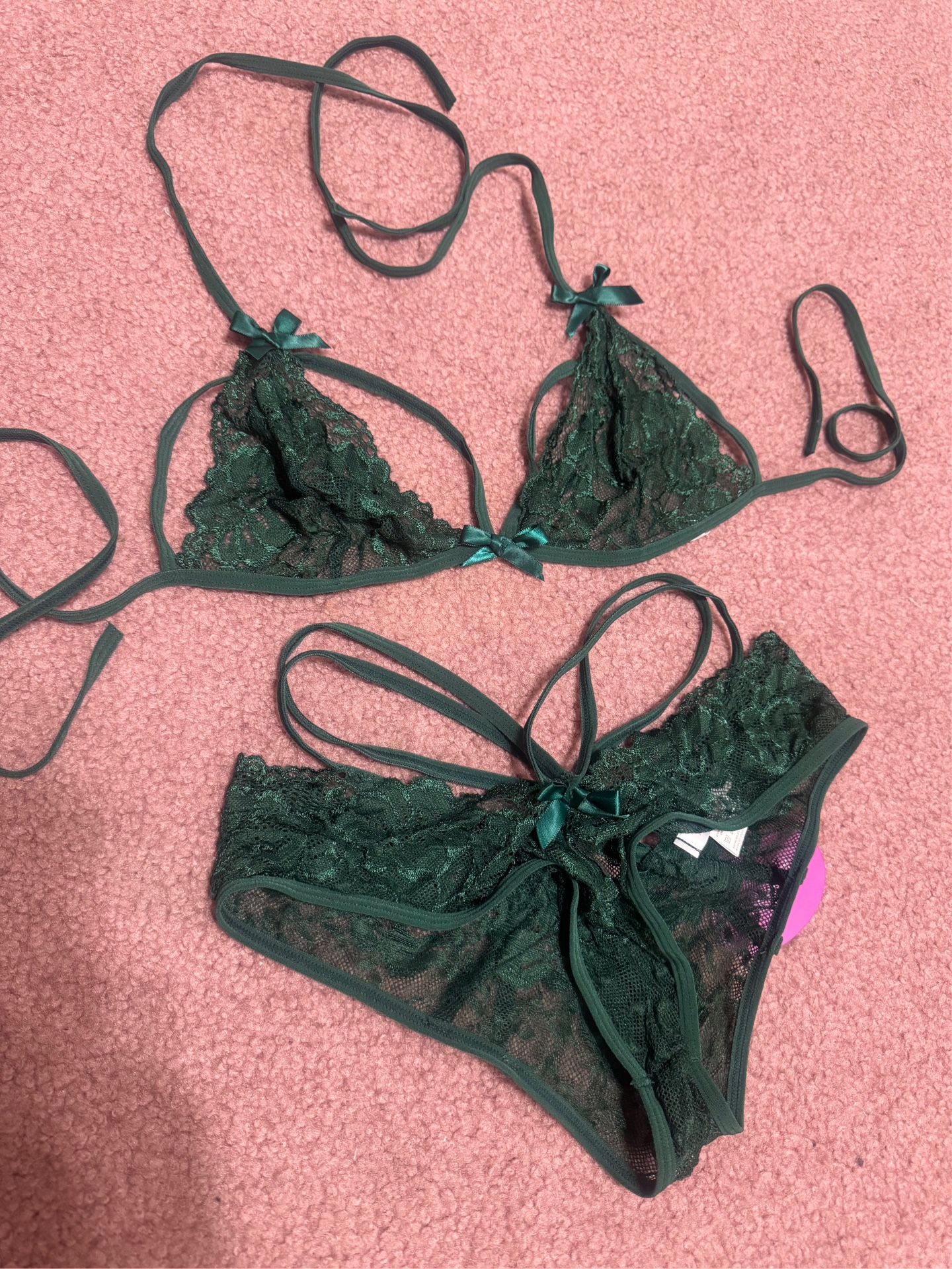 New Small Green Lace Bra Panty Lingerie Set