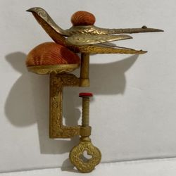 Antique Victorian Brass Embossed Double Bird PinCushion  Excellent condition  Approximately 6inches 