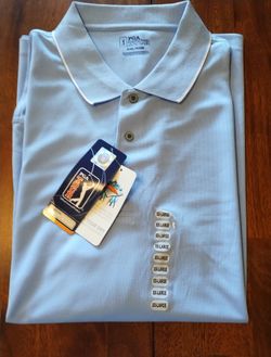 Men's XXL PGA Tour Golf Polo Shirt Short Sleeve Light Blue Dry Fit New w Tags