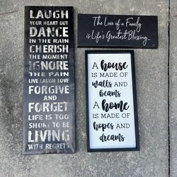  3 Black & White Word Art Canvases – Wall Decor