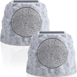 Solar Rock Speakers Outdoor Water-Resistant 2-Pack Solar Powered Rock Speaker with Lights RGB and TWS Pair for Patio Outside Garden BBQ Deck 