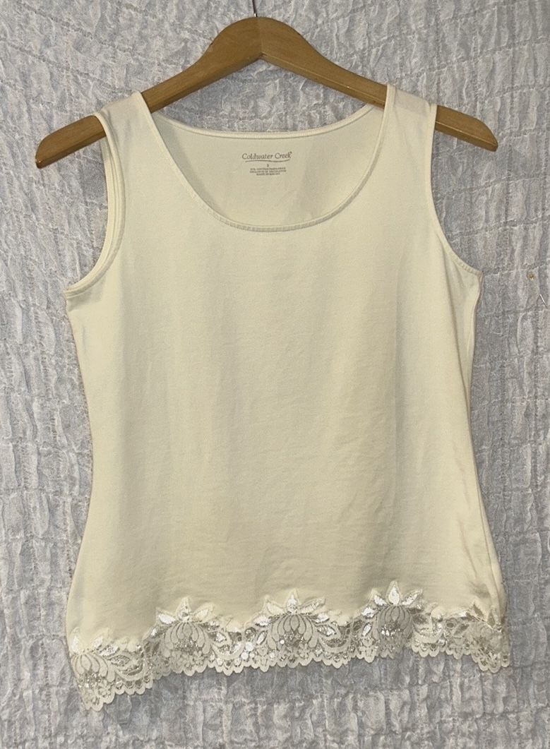 Coldwater Creek: Tank Top w/Lace Hemline, Size: Small