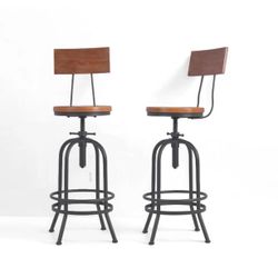 Set of 2-Industrial Bar Stools with Backrest