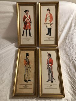 Set of 4 Vintage 1962 P. H. Smitherman British Cavalry Uniform Prints — Framed