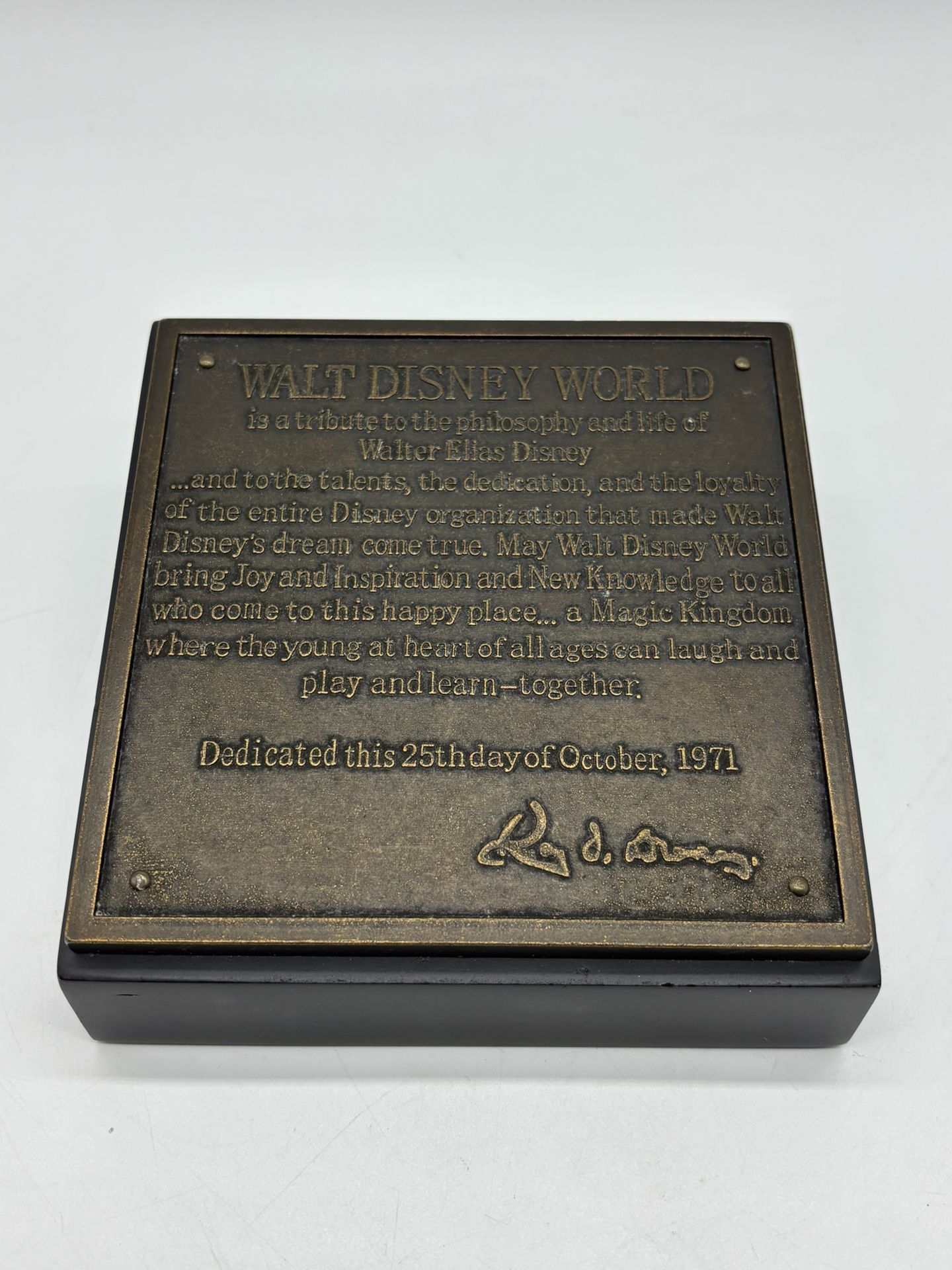 Roy Disney Main Street Disney World Dedication Plaque Replica by Randy Noble