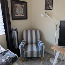 Stylish Blue and White Striped Accent Armchair