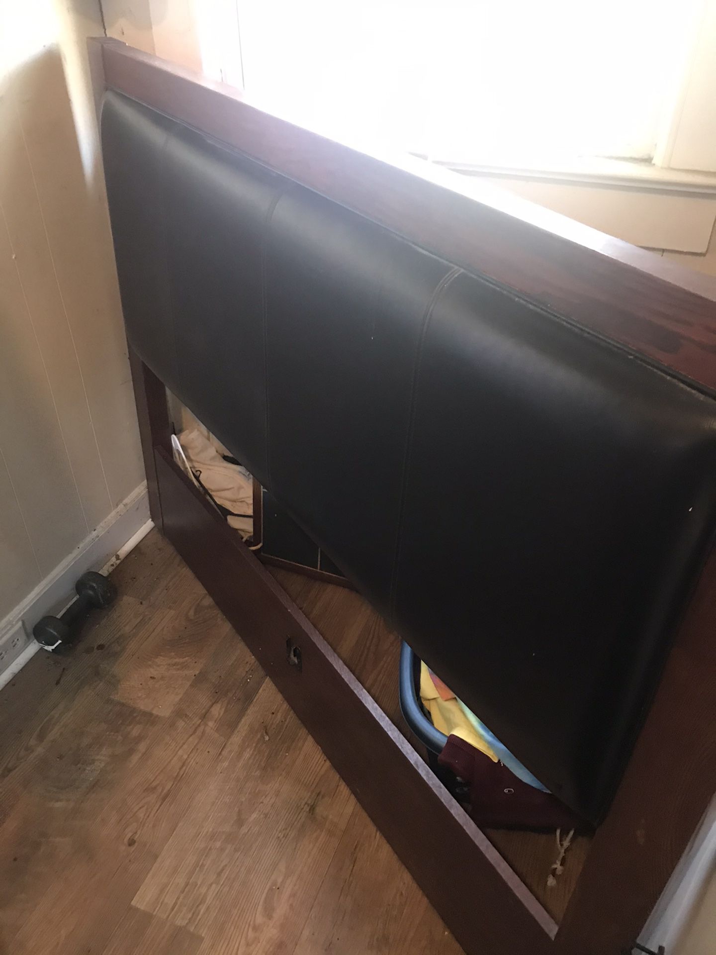 Leather and wood queen size headboard
