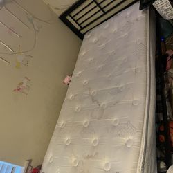 Twin Mattress Black Metal Bed Frame 2 Comforters And 3 Sheet Sets