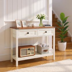 Homy Casa Elmwood 40” Rustic Console Table with 2 Draw in White