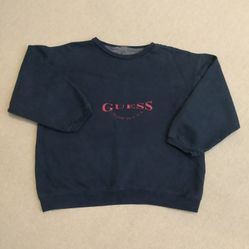 VINTAGE LADIES 1980s GUESS MADE IN U.S.A NAVY BLUE SWEATSHIRT SIZE L/XL