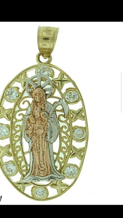 Tricolor santa muerte pendant 10k gold