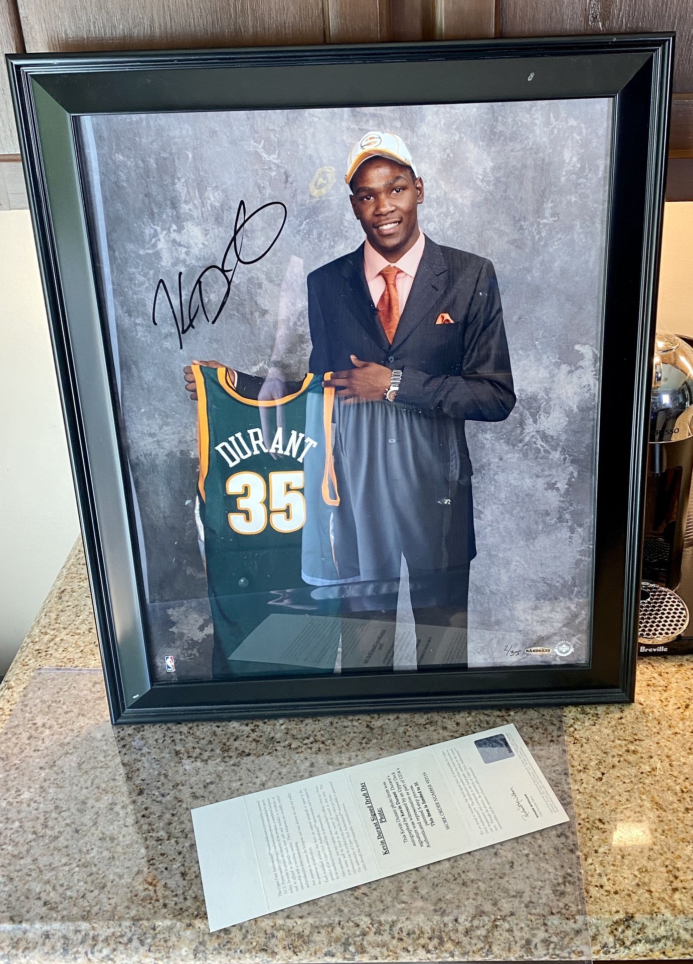 Kevin Durant Upper Deck UDA Rookie Signed Draft Day Photo Framed 02/35 Autograph