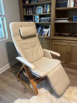 Rare Vintage NEPSCO BackSaver Zero Gravity Recliner - Cream Leather & Bentwood