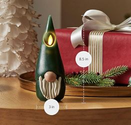 Luminara Gnome Figural Flameless LED Candle - Green 2.8" x 8" - Battery Operated Christmas Winter Decoration Real Wax Unscented Home Decor Indoor