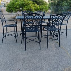 Patio Furniture Counter Height Bar Table W/ 6 Bar Stools 