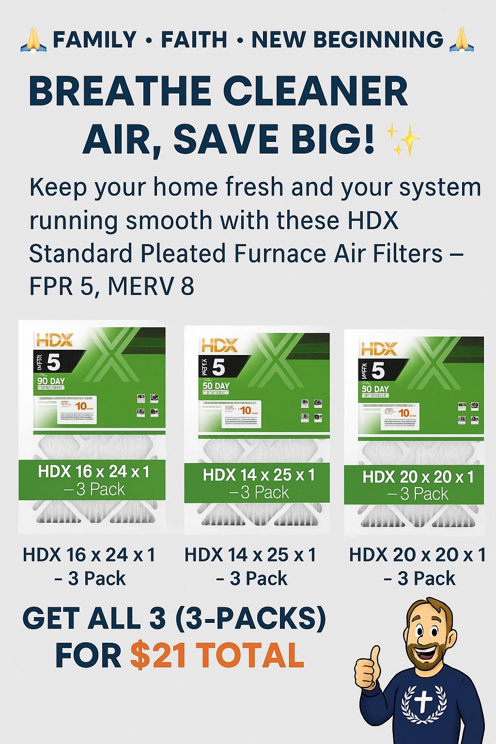 HDX STANDARD PLEATED FURNACE AIR FILTERS 