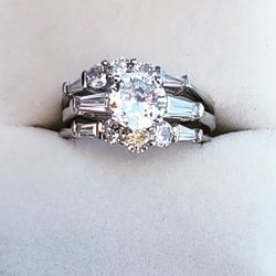 Sterling Silver Wedding Engagement Ring Set