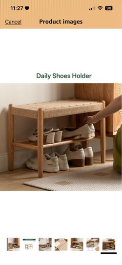 Solid Wood Shoe Bench, Woven Seat Entryway Bench for Small Spaces Hand-woven rope seat, solid oak frame and minimalist design create a stylish entrywa