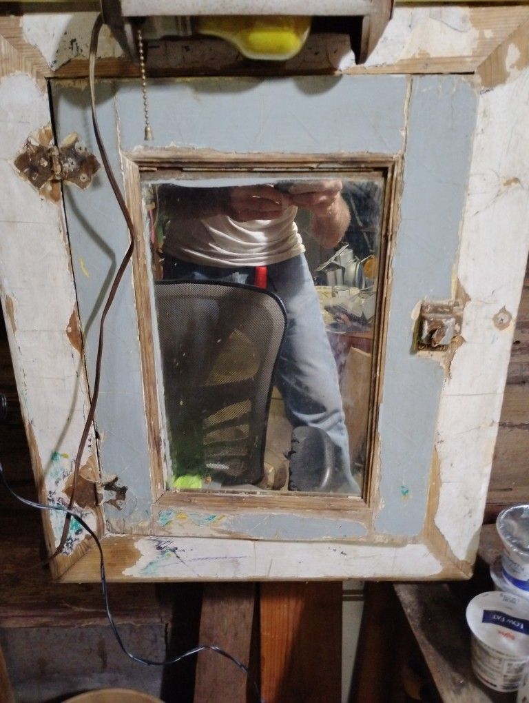 Antique Medicine Cabinet With Antique Glass