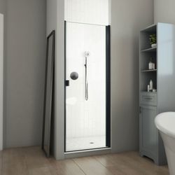 DreamLine Alliance Swing BG 28-29 in. W x 66 in. H Semi-Frameless Swing Shower Door in Matte Black and Clear Glass