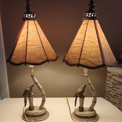 Vintage Style Parrot & Faux Bamboo Table Lamp 