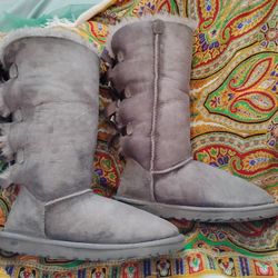 UGG Tall Boots BAILEY BOW II GRAY Triple Satin Bows  