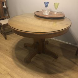 Antique Table Solid Wood With Glass Top