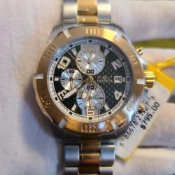 NEW MEN'S LUXURY 48mm FACE GOLD TONE & SILVER 100% AUTHENTIC INVICTA CHRONOGRAPH WATCH.