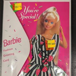 Barbie Fashion Greeting Card -You're Special! Black White Striped Pink Floral Dress 1994 New Vintage Mattel