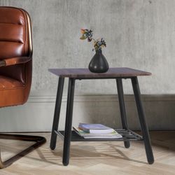 Homy Casa Maui 20" Side Table Square End Table with Storage Shelf