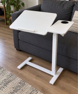 White Adjustable Rolling Laptop Table – Tilting Top