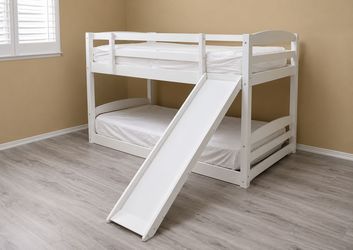 Bunk bed with slide and ladder with mattresses