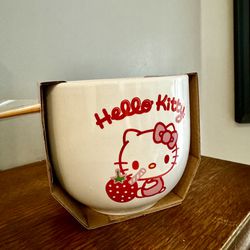Hello Kitty Ceramic Bowl with Chopsticks 