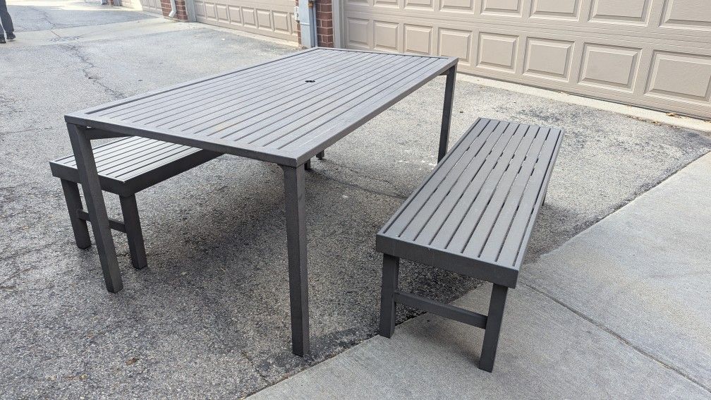 Outdoor table and benches for patio or deck