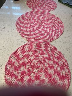 Handmade Crochet Table Runner – Pink & Whit