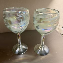 Beautiful Handblown Wine Glasses (2)