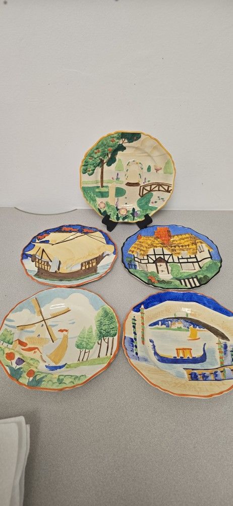 Set of 5 Corona Ware Hand Painted Plates Hancock & Sons England Vintage